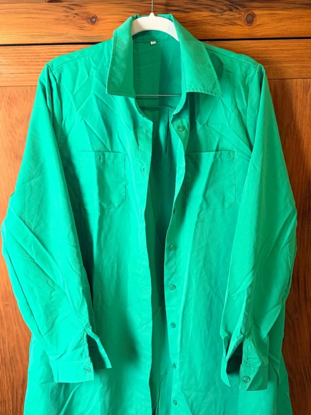 Classic Button-Front Women's Shirt Dress in Bright Green - Picture 3 of 4
